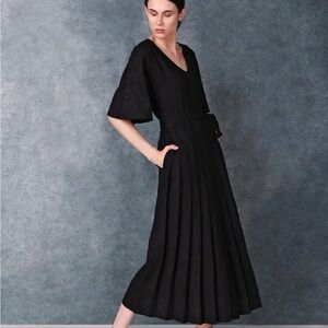 Turn Black Linen Pleated Dress
